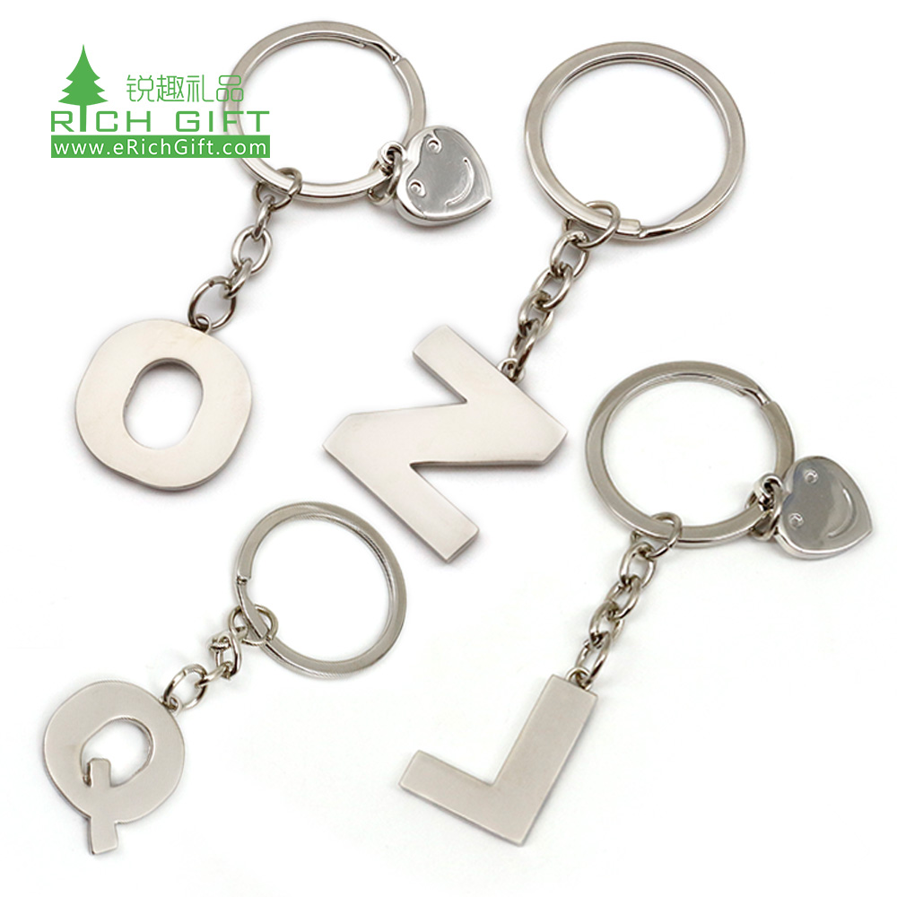 Free sample cheap in bulk custom blank metal engraved stainless steel mini letter alphabet keychain promotional with emoji