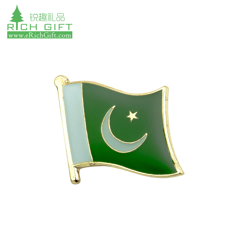 Made in china cheap custom metal iron stamped enamel epoxy coated country flag pakistan lapel pin for sale