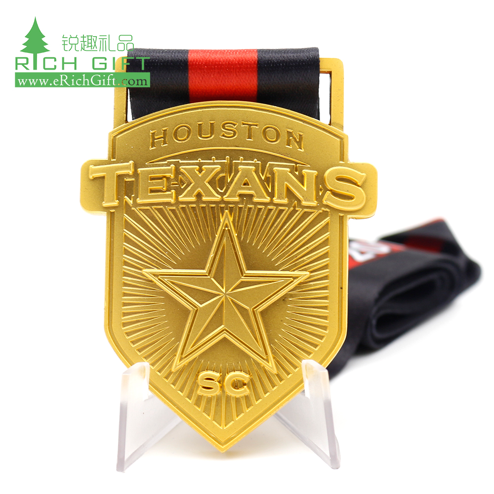 Manufacturer personalized custom metal zamak bottle opener sport shiny gold souvenir texas star medal of honor