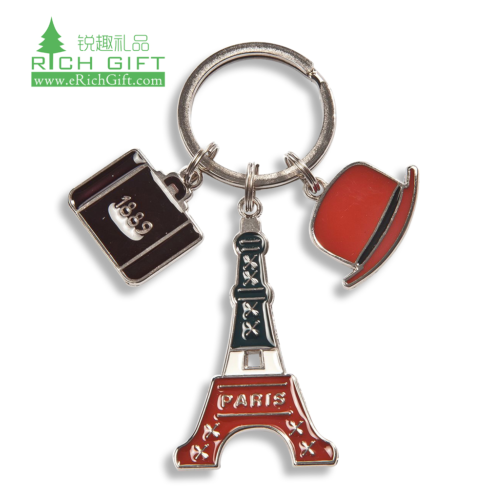 Wholesale personalized custom metal 3D enamel france paris tourism souvenir tower keychain for sale