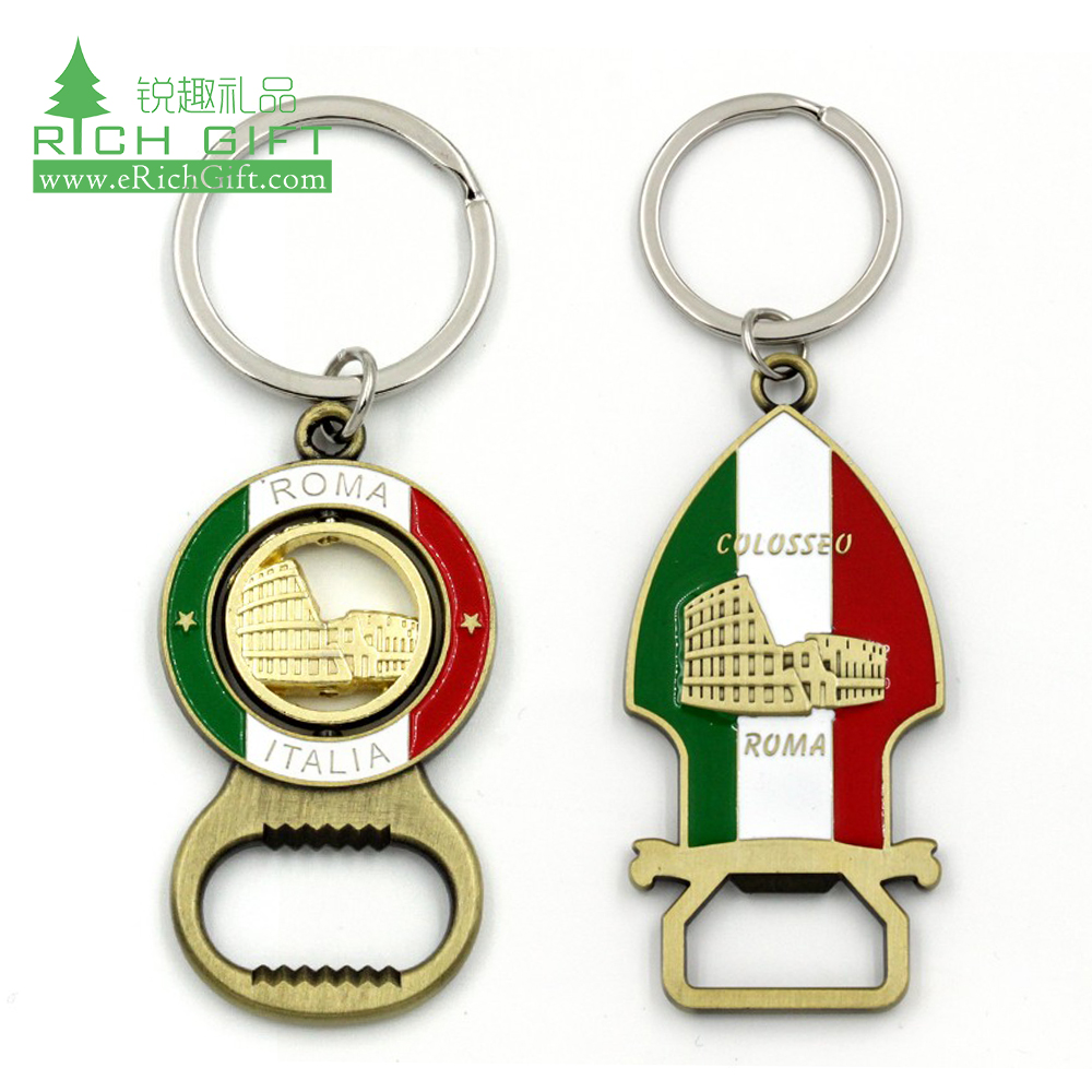  Wholesale blank metal custom logo enamel multifunctional country Italy rome souvenir wine beer bottle opener keychain