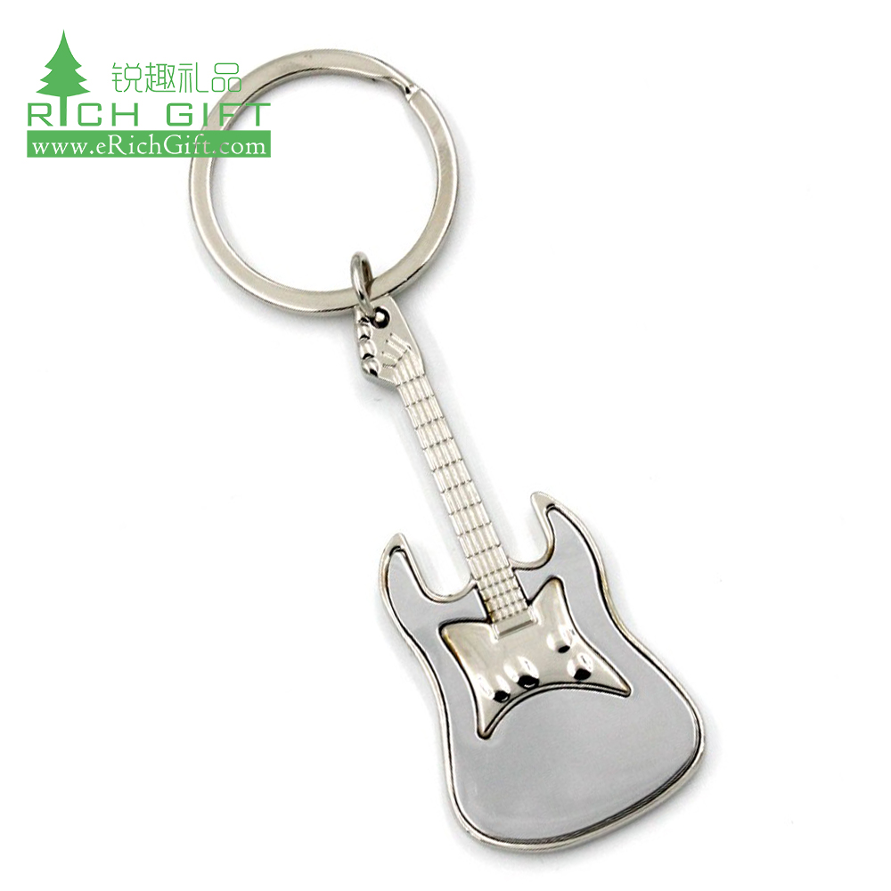 Hot sale cheap blank metal zinc alloy embossed 3D fancy musical instrument custom shape mini guitar keychain