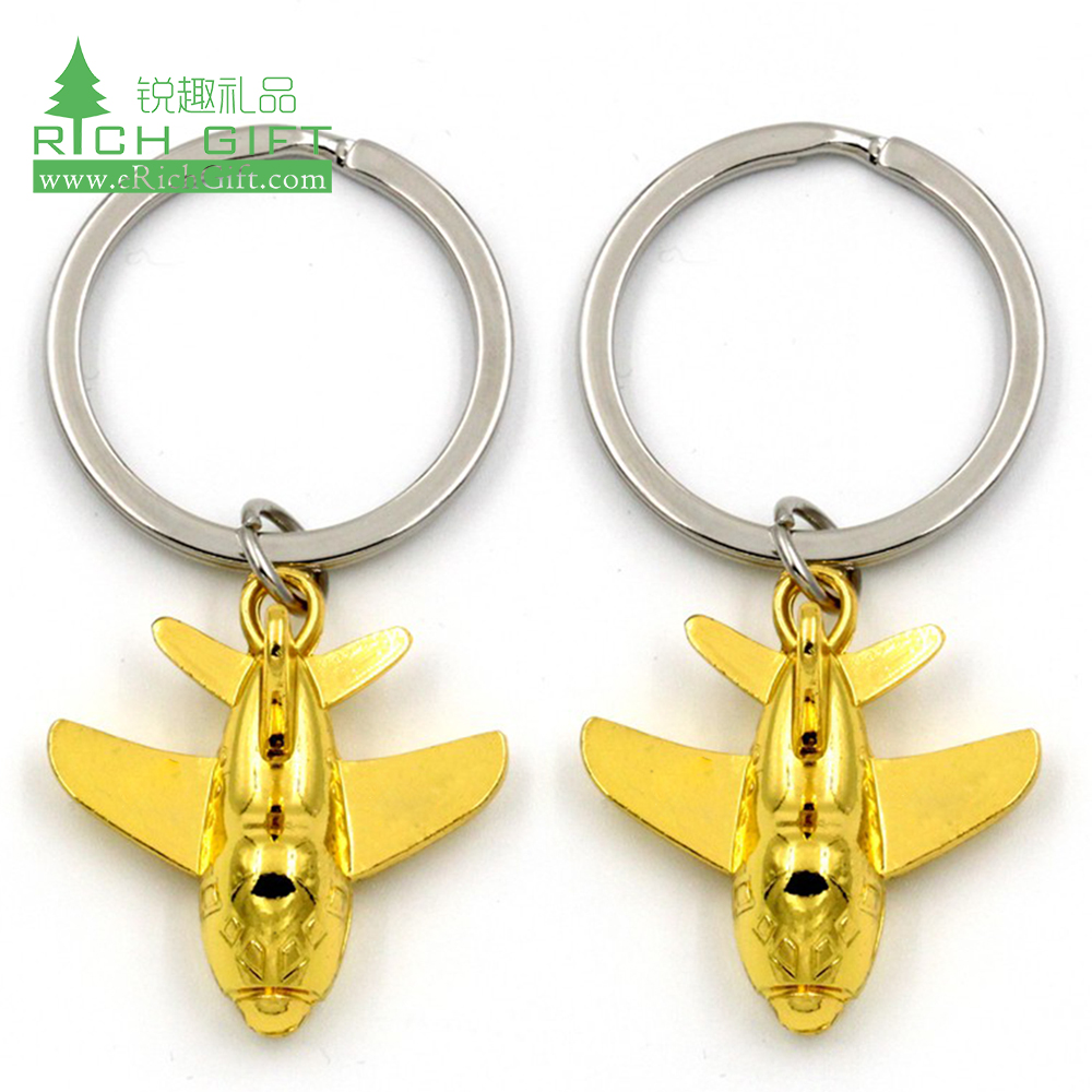 Wholesale stock 3D model custom shaped zinc alloy gold plating airline aircraft aviation metal airplane keychain with logo