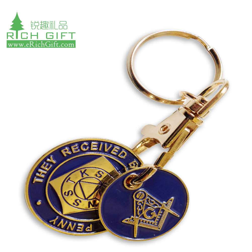 Wholesale custom logo metal diecast key chain keyring gold plated enamel freemason masonic keychain for sale