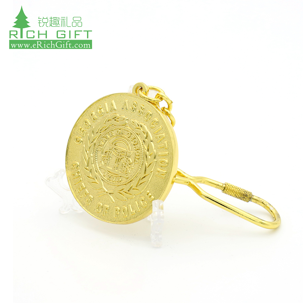 Made in china personalized custom design metal embossed 3d gold plated chiefs challenge coins key chain