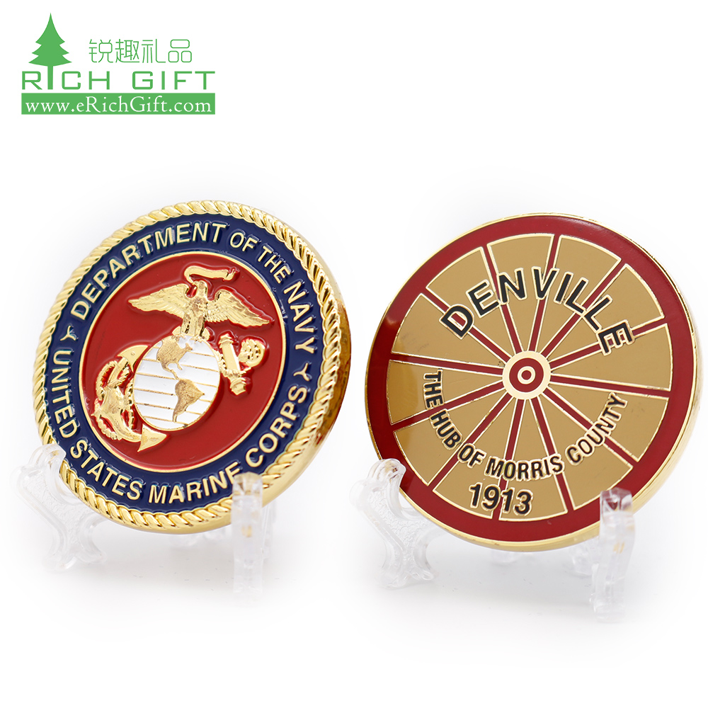 Personalized custom metal stamping embossed 3d enamel commemorative navy marine corps usmc challenge coin