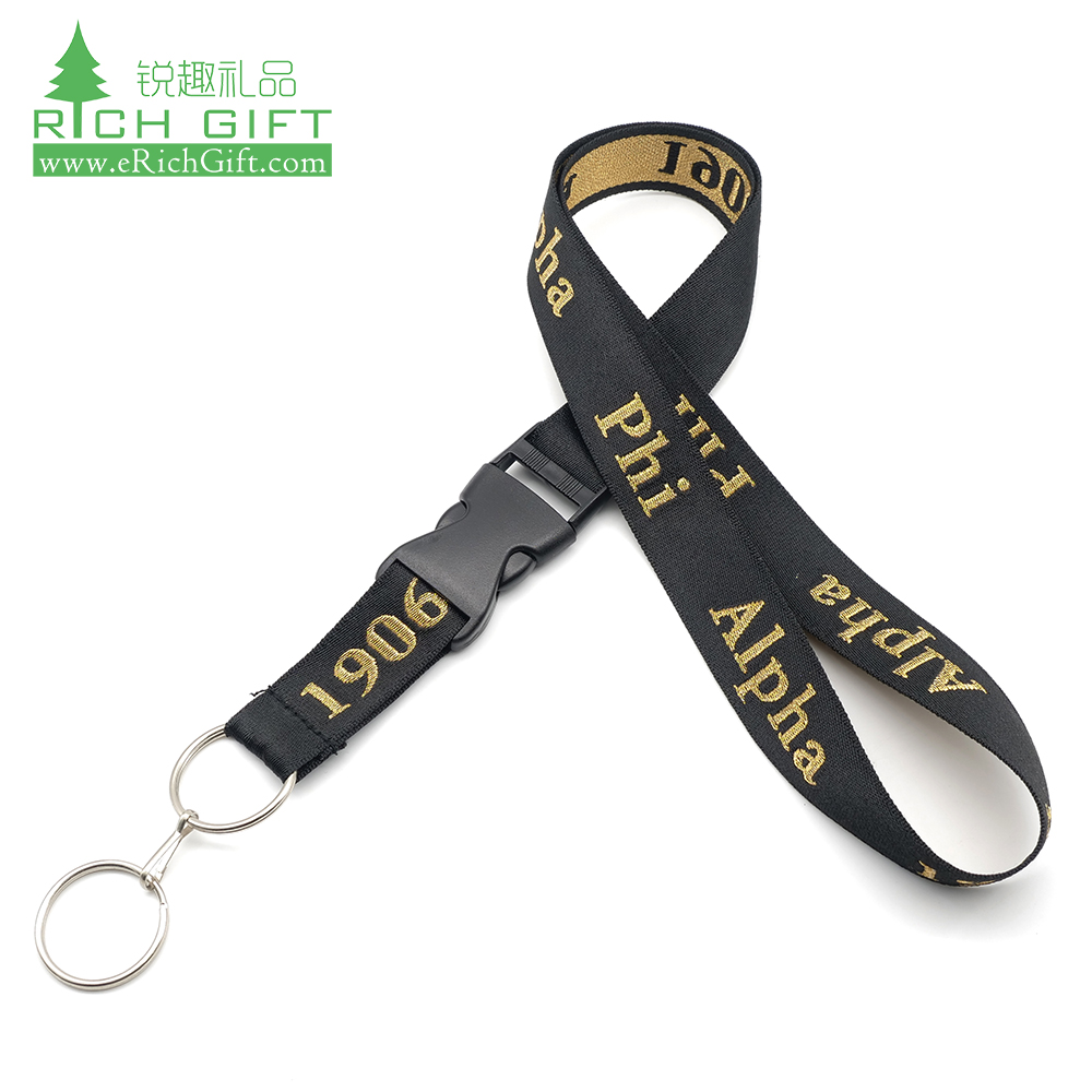 Wholesale personalised custom polyester jacquard neck strap detachable embroidered woven lanyard