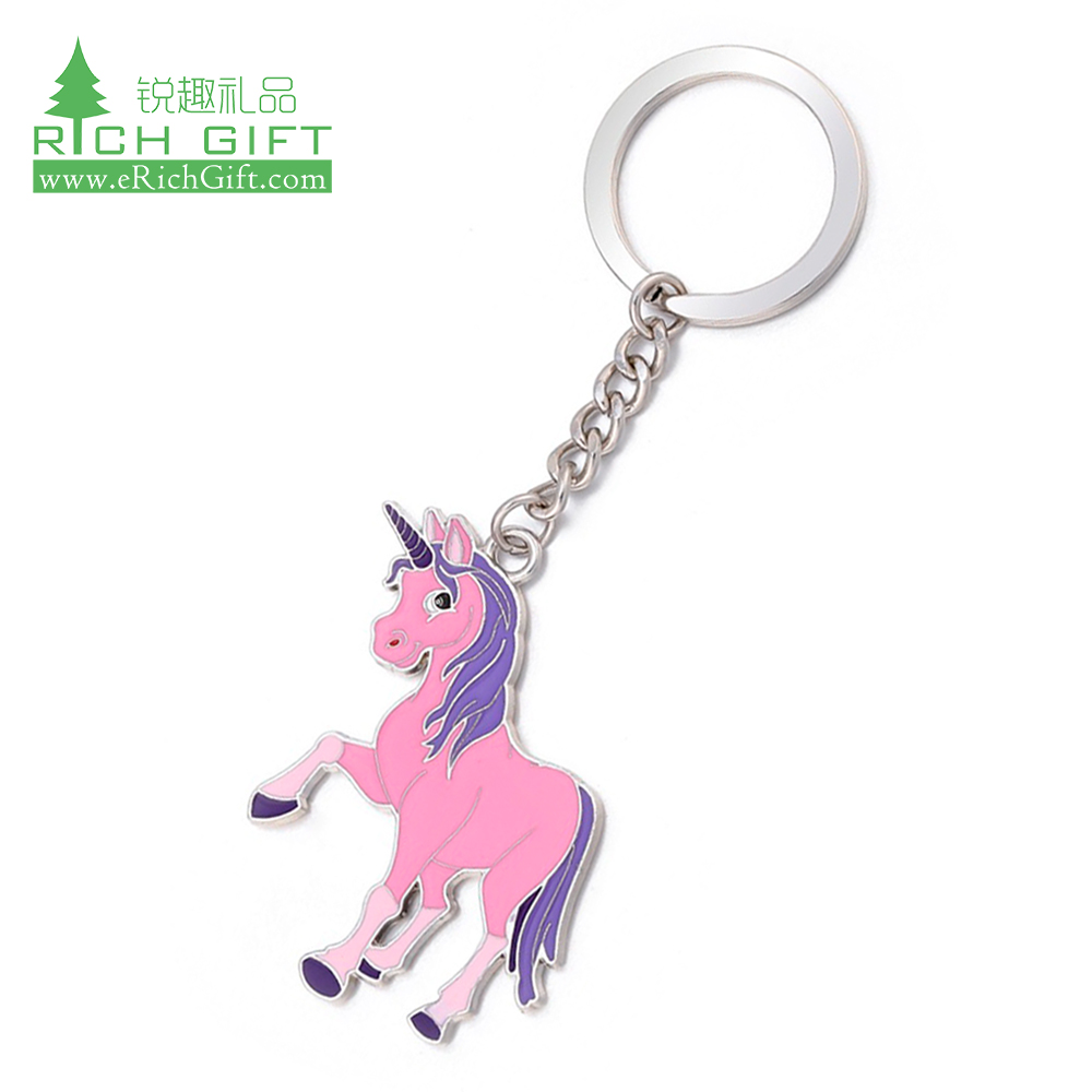 Wholesale personalized custom metal die casting colorful enamel cute animal unicorn keychain for sale
