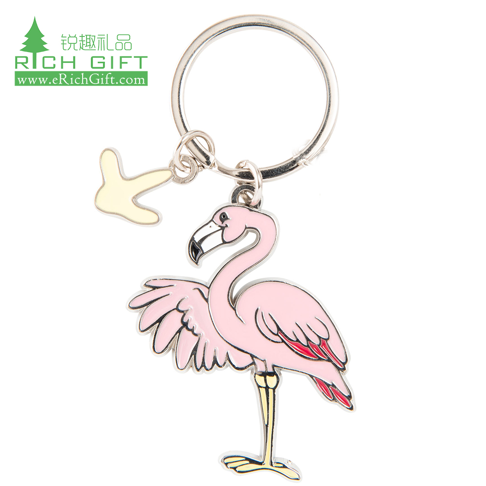 Pretty decoration custom metal debossed enamel keyring cute animal personalized flamingo keychain for souvenir