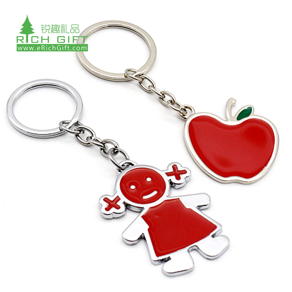 Hot sell cheap custom made metal stainless steel enamel souvenirs apple cute cartoon girl kids keychain with logo