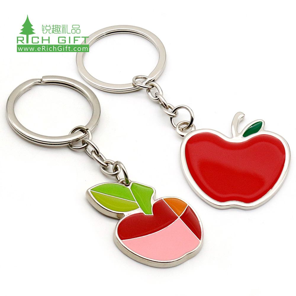 Pretty decoration metal enamel epoxy resin silver plated custom shaped souvenir fruit red apple keychains