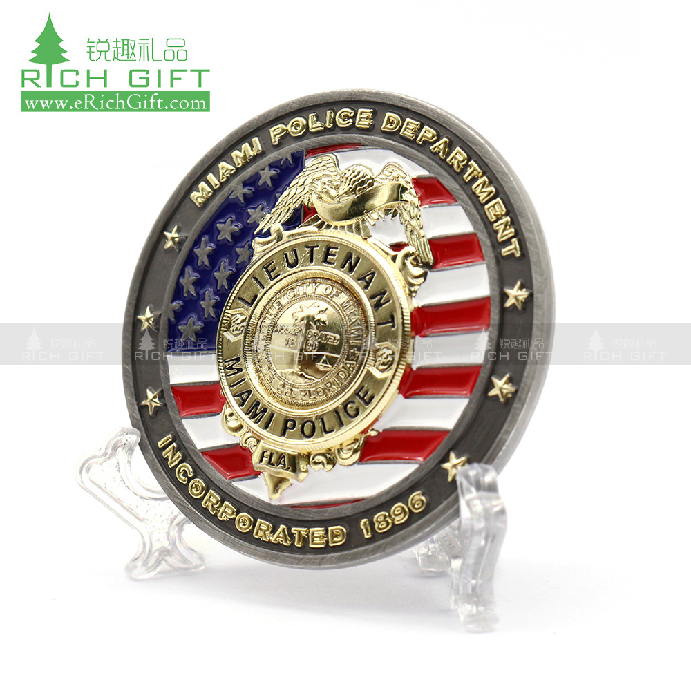 wholesale custom logo American miami police department gold antique silver dual plating challenge coin for souvenir