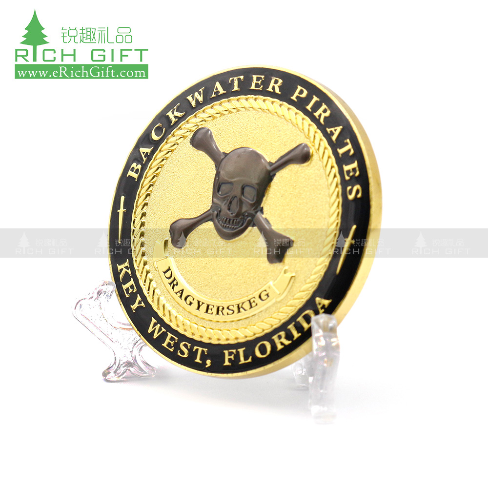 wholesale custom logo zinc alloy metal skull gold black nickel dual plating challenge coin for sale