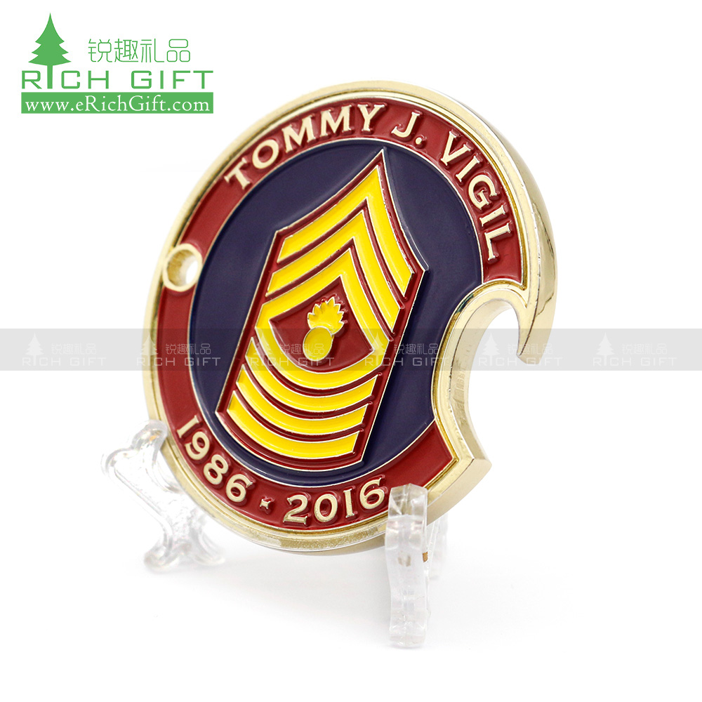 high quality custom gold plating enamel color navy military bottle beer opener challenge coin for souvenir