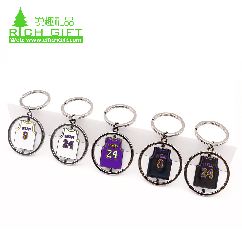 high quality on sales anime custom zinc alloy spinning Kobe Bryant number 8/24 metal jersey keychain for keys 