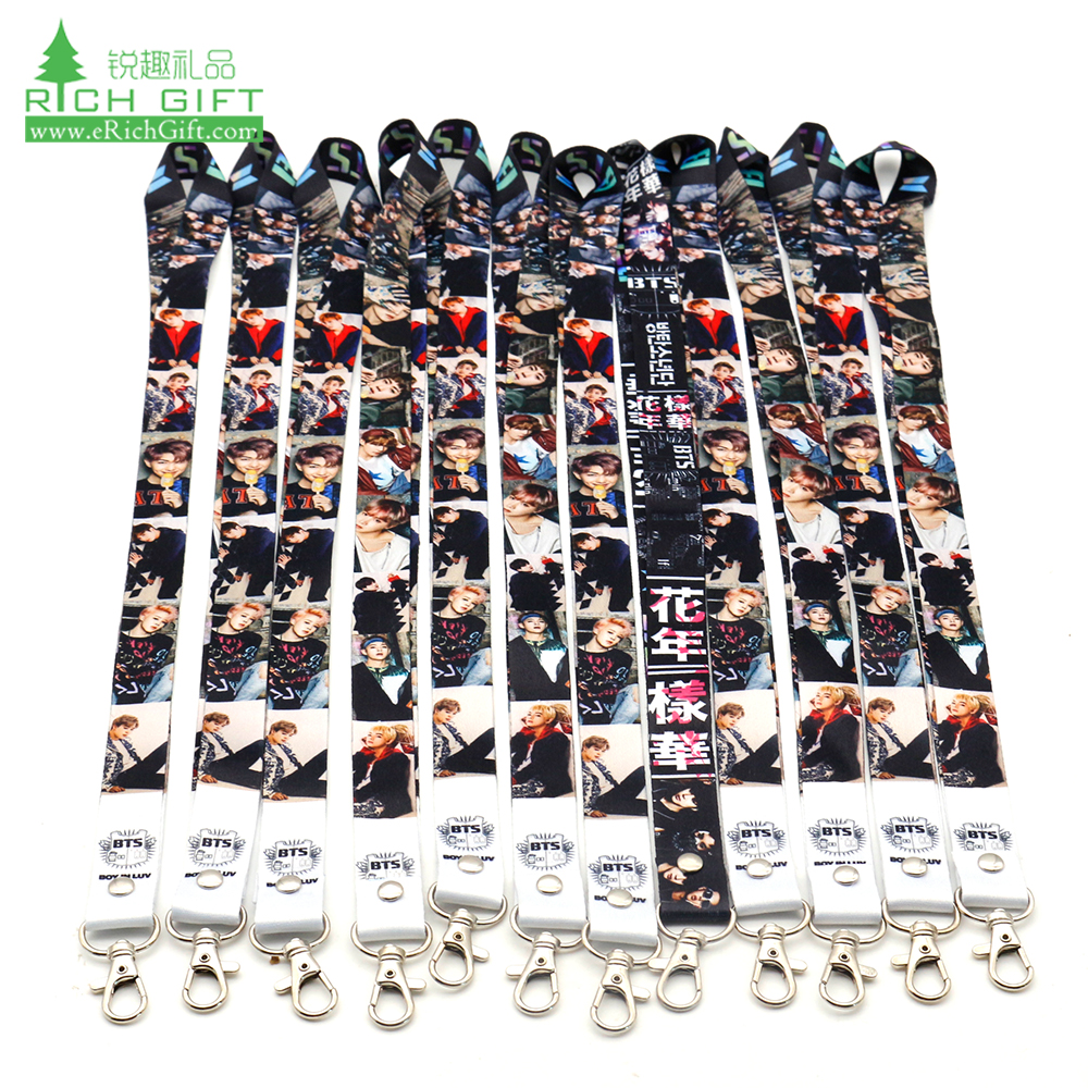 personalized logo polyester custom kpop music idol CMYK thermal heat transfer dye sublimation printing bts lanyards for fans 