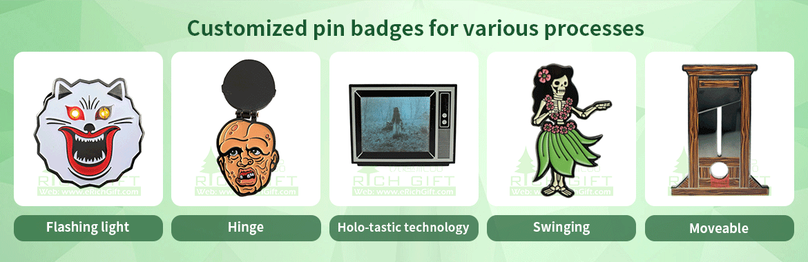 Customized pin badges for various processes