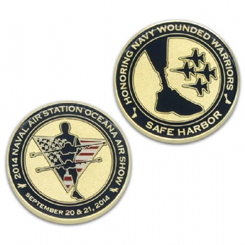 Custom Navy Air Force coin for wounded warriors of Safe Harbor