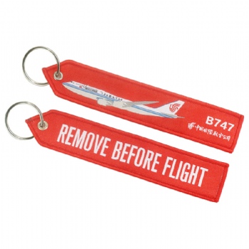 Cheap custom remove before flight embroidered keychain (woven keyring) for airbus promotion gift