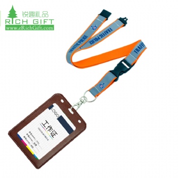 High quality custom design reflective polyester neck strap cmyk printing id card holder lanyard with buckle