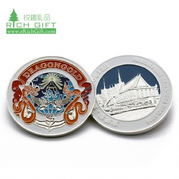 Manufacturer in china custom metal die struck soft enamel silver funny souvenir dragon coins for festival events