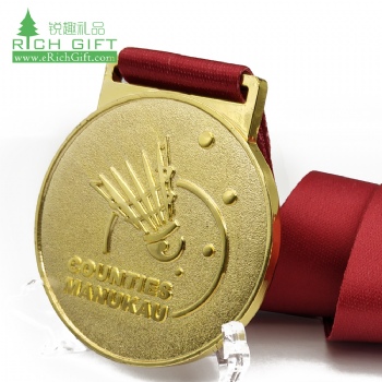 Wholesale china personalized custom metal brass embossed 3d world championship 1st place badminton medal