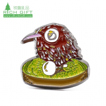 Wholesale china custom metal silver plated enamel glitter resin cartoon animal bird lapel pin cute no minimum