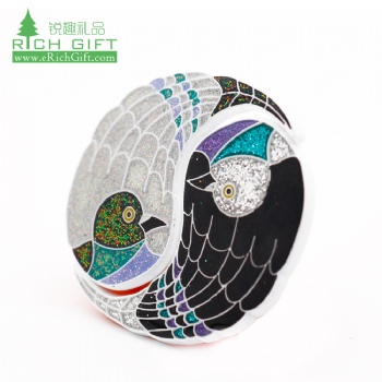Free sample bulk cheap custom made metal stamping colorful enamel glitter lapel pin for promotion