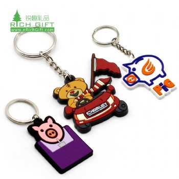 Custom design 3d silicone rubber cartoon animal tiger toy keyring personalized lucky anime soft pvc cute pig keychain