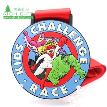 High quality custom design rubber embossed 3d medallion enamel anime cartoon kids sports running race soft pvc silicone medals