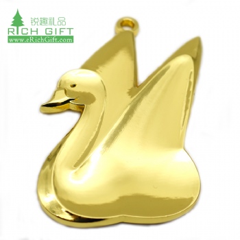 Unique design custom shaped blank metal embossed 3D shiny gold souvenir elegant swan medal with your own design