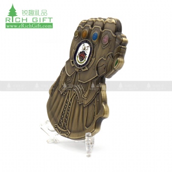 Custom zinc alloy antique bronze plating soft enamel color Marvel Universe The Avengers Thanos gloves challenge coins for collection
