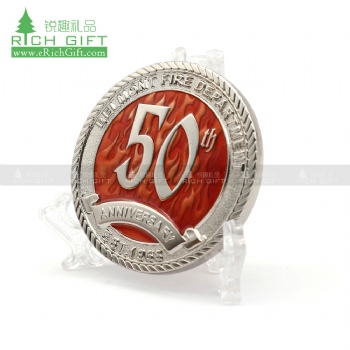 wholesale custom logo fire department 50th anniversary translucent enamel challenge coins for souvenir
