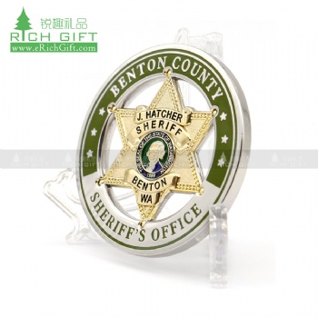 high quality custom logo enamel color hollow out sheriff office gold silver dual plating challenge coin for honor