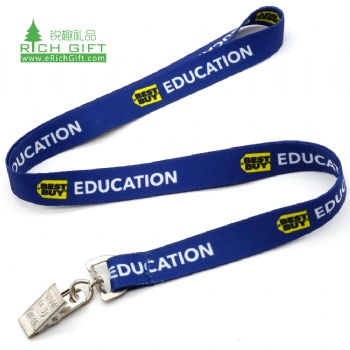 Wholesale personalized custom logo blue silk screen printing polyester lanyard with square clip