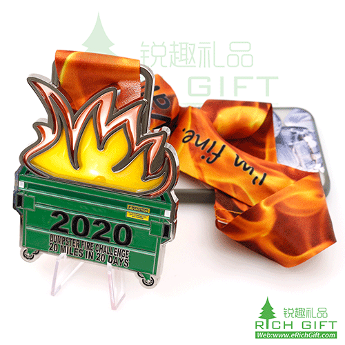 Custom Metal running medal marathon dumpster fire challenge 20 miles running LED medal