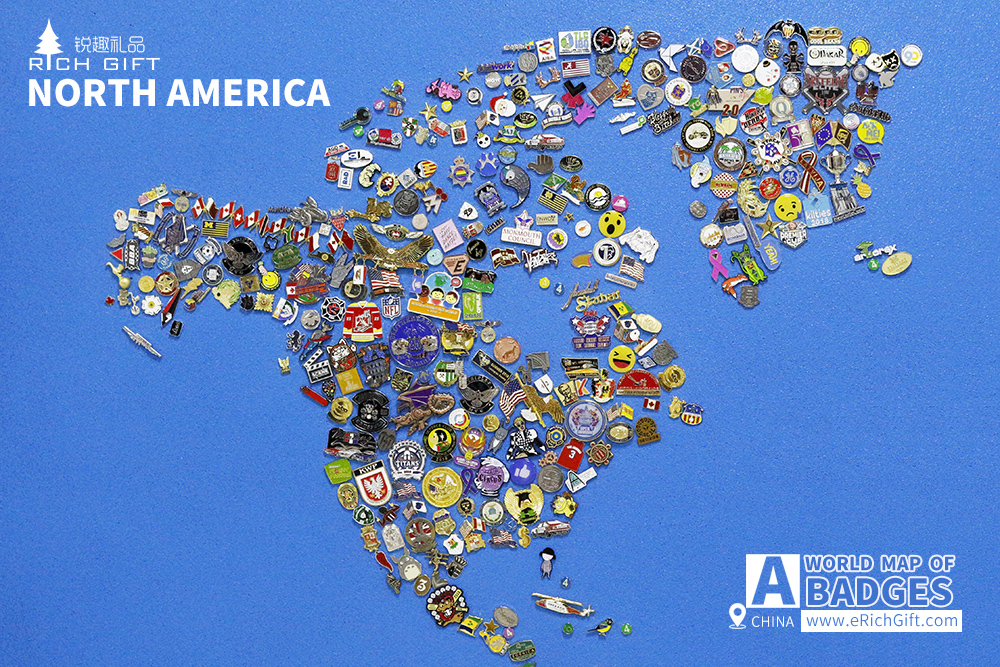 a world map made up of badges