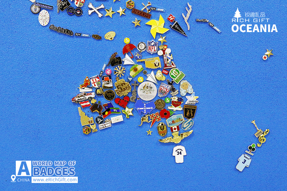 a world map made up of badges